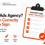 ChatGPT Ads agency brief checklist showing the correct advertiser account setup, entity readiness, phased rollout planning, and key deliverables businesses should prepare before hiring a ChatGPT Ads agency in India.